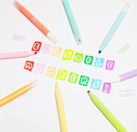 The Poketo Aurora Erasable Markers Set with writing on the middle on a white background. 