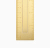 Close up of the bottom of the Brass Bookmark Ruler on a white background. 