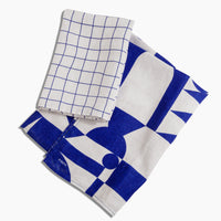 The Linen Tea Towel Set in Blue on a white background. 