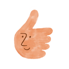 A brownish cartoon thumbs up icon with a smiley face. 